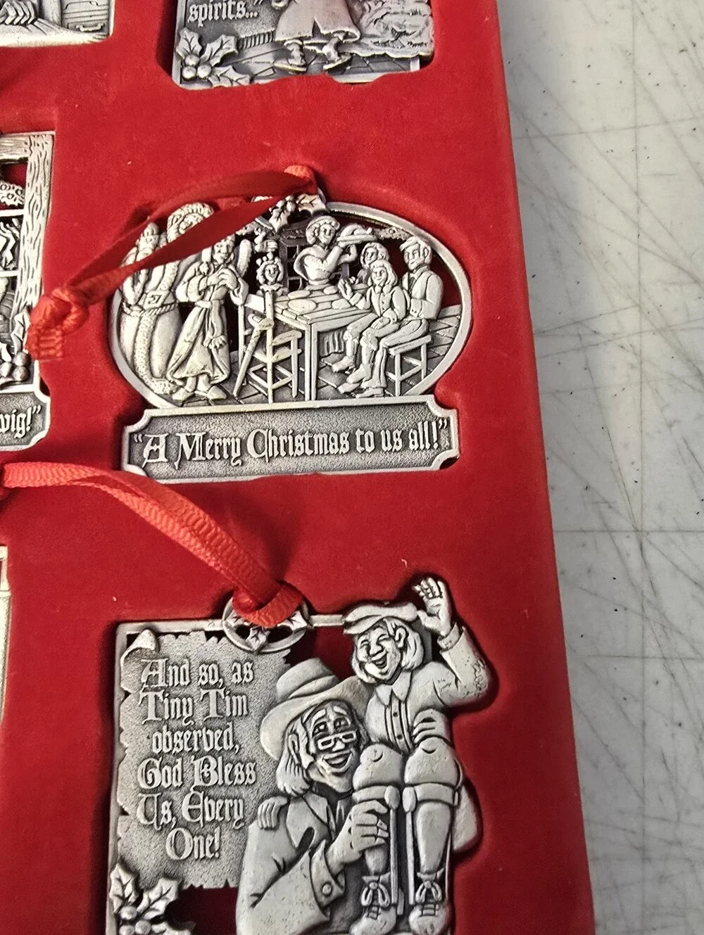 Vintage 1995 May Dept. Stores Pewter Christmas Carol Ornaments Set of Nine
